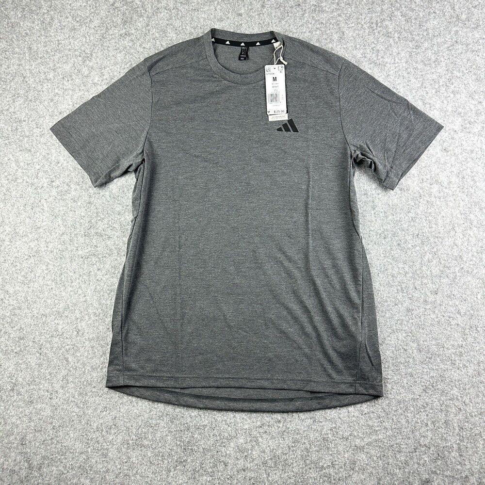 Adidas Shirt Mens M Charcoal Performance Tee Outdoor Active Sports S/S Crew NEW